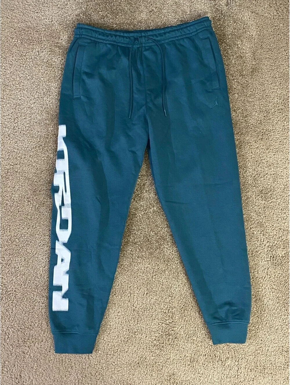 Jordan Sweatpants Mens Large Blue Spellout Logo Cotton Standard Fit Tapered Leg